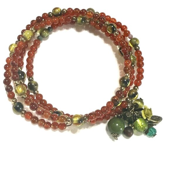 Agate and Glass Bead Memory Wire Bracelet - Picture 3 of 9